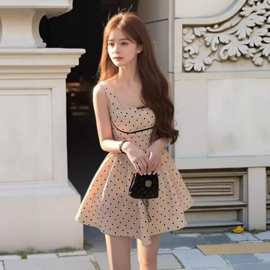Polka dot suspender dress female sexy bow birthday party small gift dress socialite rich family daughter vest skirt