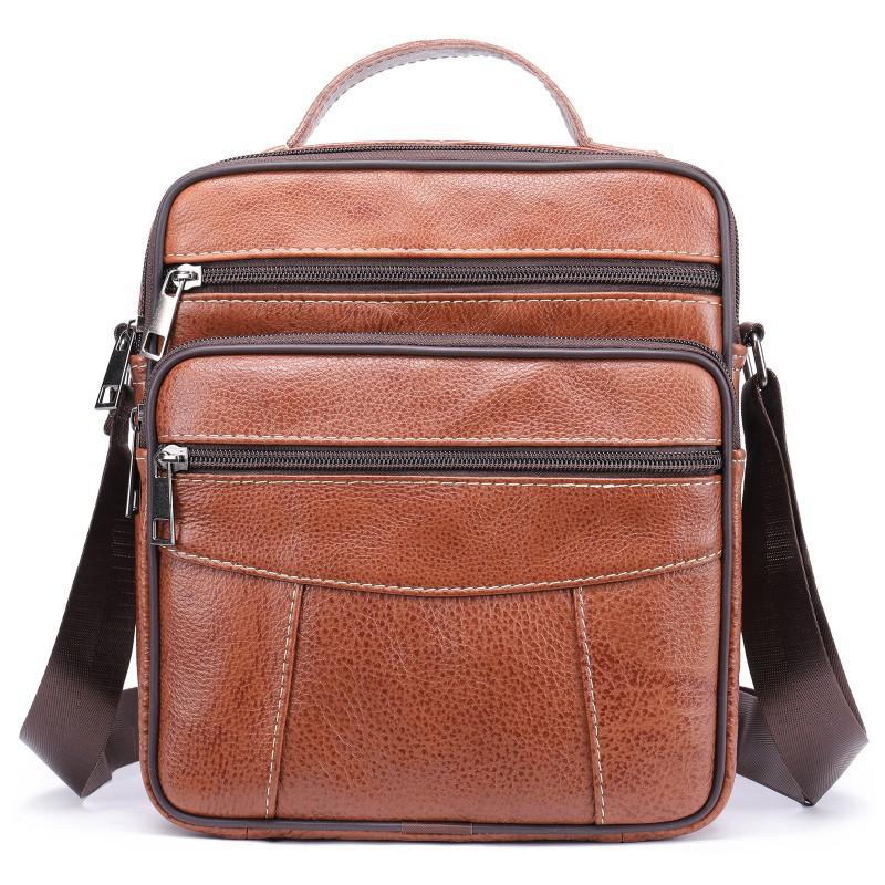 Fashionable Luxurious Men's Leather Single Shoulder Small Toe Bag With Layered Cowhide Men European American Retro Crossbody