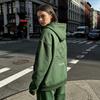 STREETRICH Olive Green Embroidered Zip Hoodie & Pants Set Men Streetwear Trendy Loose Casual 2-Piece Tracksuit