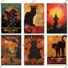Putuo Decor Halloween Schwarze Katze Vintage Metallschild Plakette Metall Vintage Blechschild für Wohnzimmer Tür Tierhandlung Wanddekoration