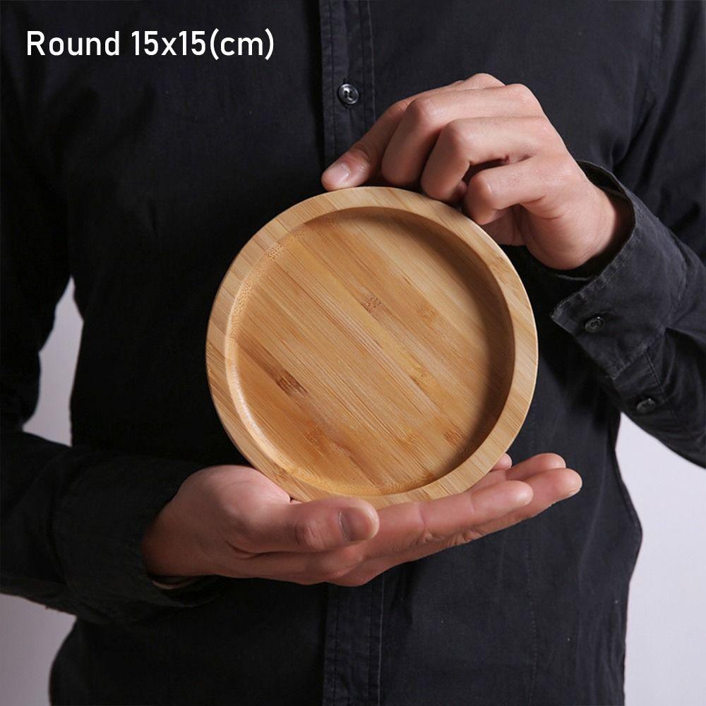 

1Pcs Home Kitchen Bamboo Tray Fruit Snack Plates for Holding Tea Fruit Barbecue Bread Round 15x15cm
