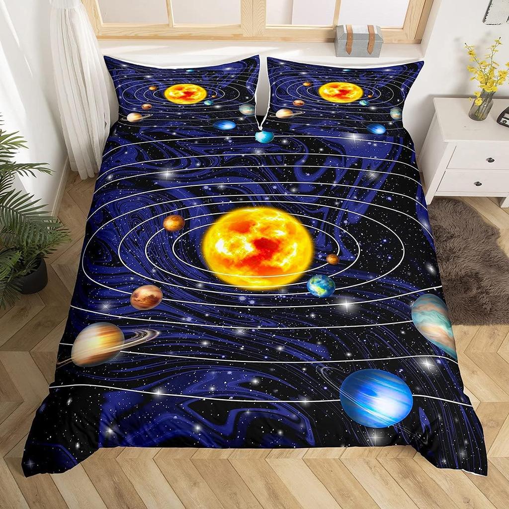 Outer Space Bedding Set, Children Kids Solar System Comforter Cover Universe Planets Duvet Cover Astronomy Milky Way Bedding set