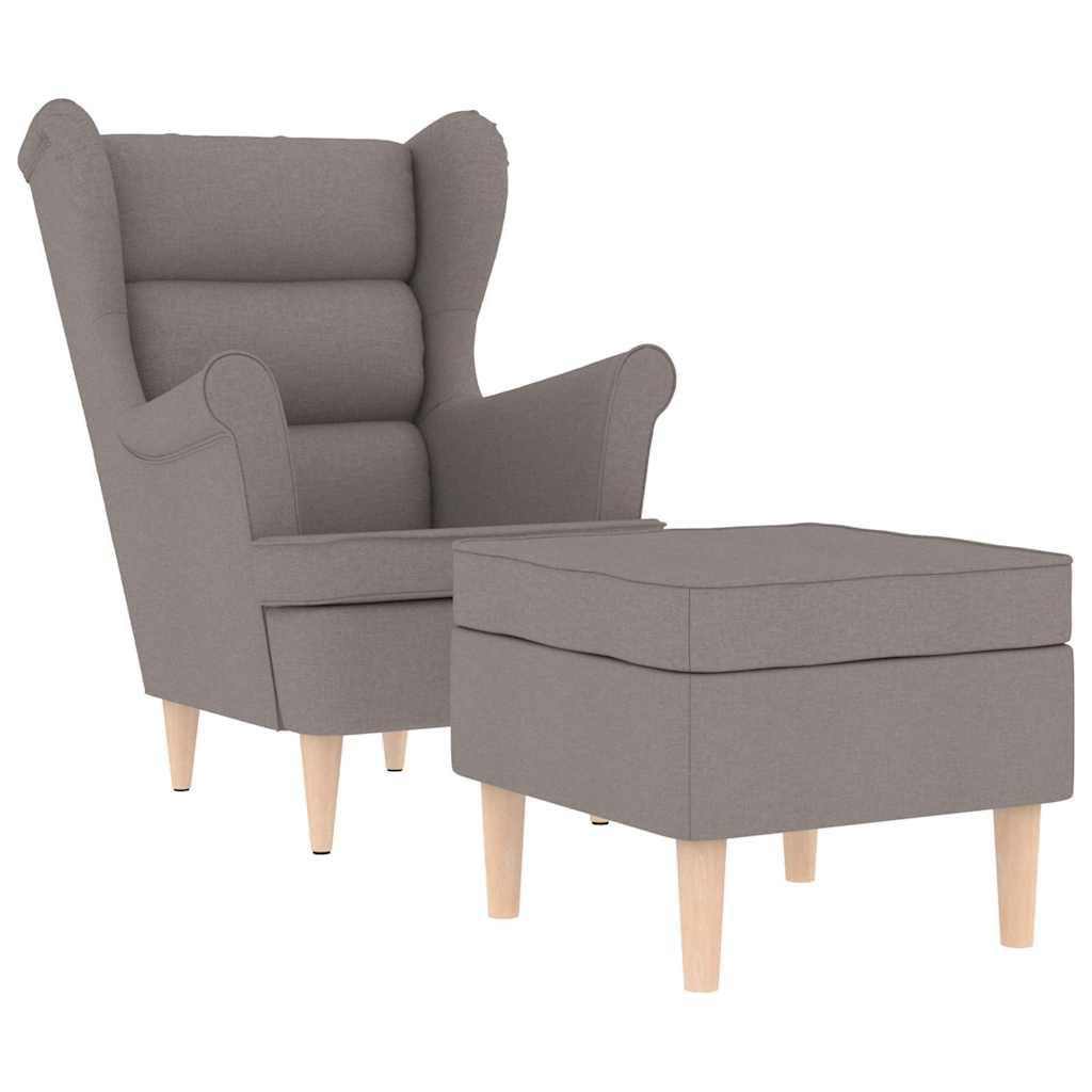 Armchair with Footstool Taupe Fabric