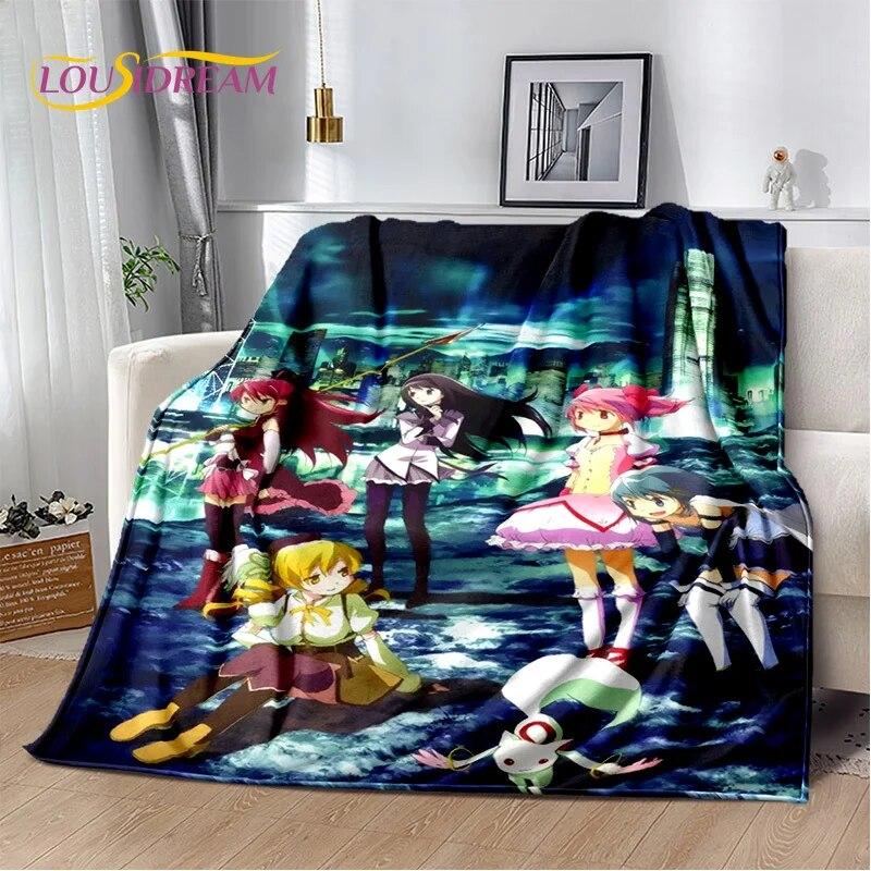 3D süße Puella Magi Madoka Magica Cartoon-Decke, weiche Überwurfdecke für Zuhause, Schlafzimmer, Bett, Sofa, Picknick, Reise, Decke für Kinder