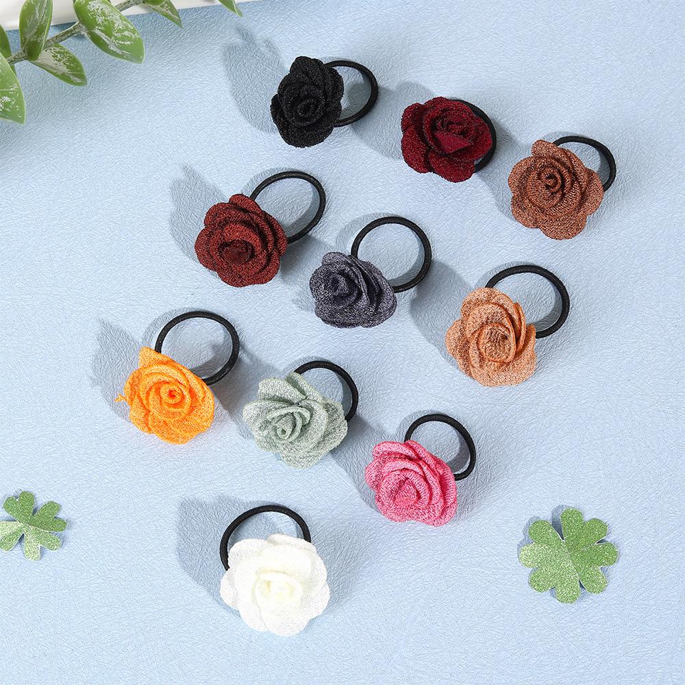 10Pcs Sweet Flower Elastic Hair Bands Camellia Floral Hair Ties Cute High Elasticity Scrunchies Girls Kids Children Accessories