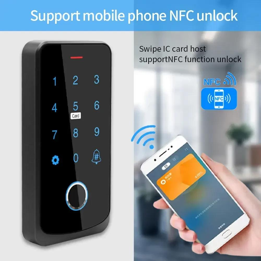 Tuya Bluetooth Backlit Touch Access Control Keypad IP65 Waterproof RFID 13.56MHz Keyboard Biometric Fingerprint Door Opener