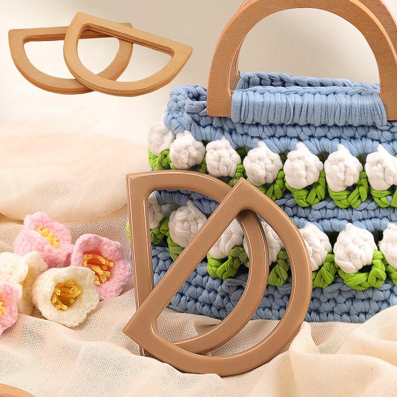 1Pair Handle Bags Accessories Handcrafted Nature Wooden Replacement For Purse Handbag Handle D Shape Bag Handle DIY Making