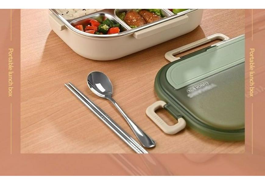 Insulated Stainless Steel Lunch Box with Lid - Multi-Compartment for Adults & Students