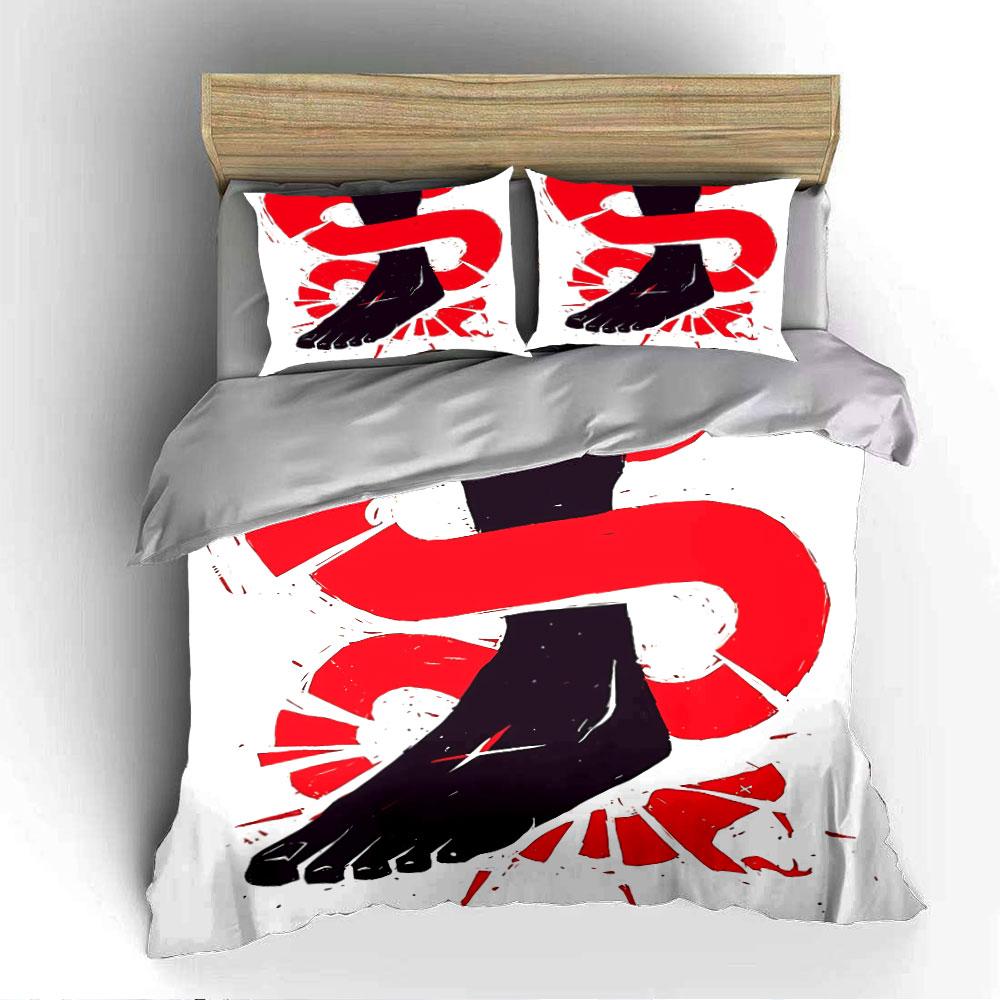 Red Snake and Black Foot Design Bedding Duvet Cover Set Duvet Cover Pillowcases (1*Duvet Cover 2*Pillowcases, without duvet insert)