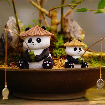 Estatua de Jardín Resina Panda Figuras de Pesca Escultura Adorno Arte de Patio Para Jardín de Hadas Patio Césped Balcón Regalos de Inauguración