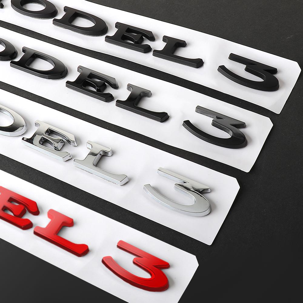 3D ABS Model 3 Letters Logo Car Rear Trunk Badge Sticker Valve Cap For Tesla Model X S Y 3 P100D Roadster SpaceX Car Accessories
