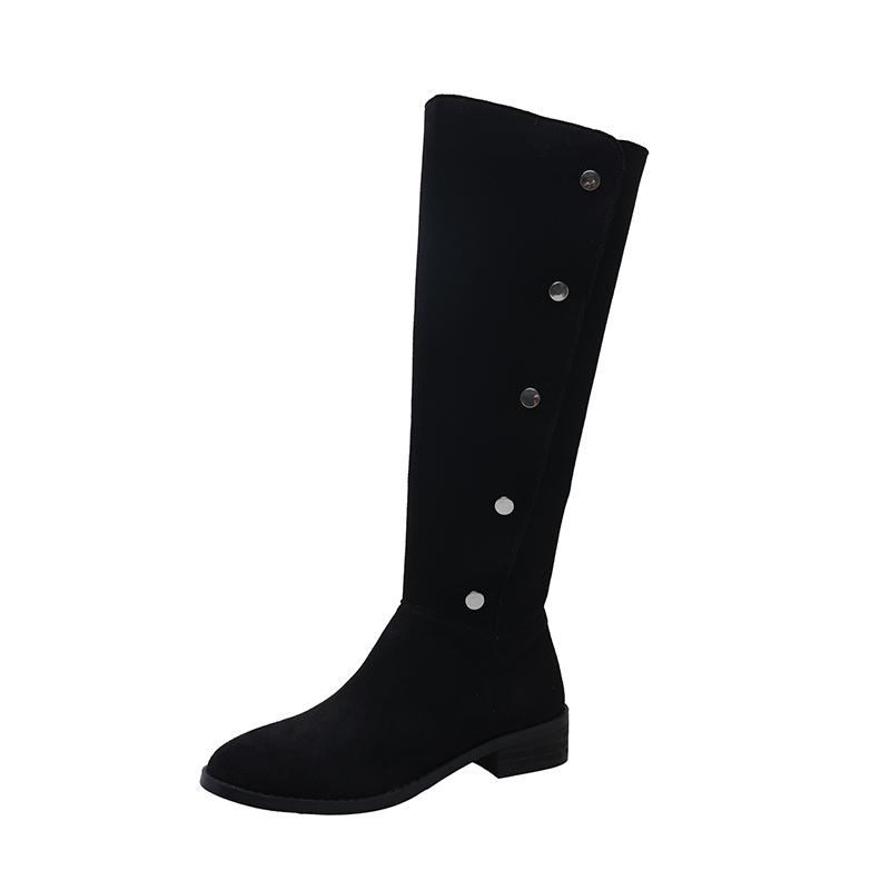 Fashion Aphixta Suede Upper Button Dec Women Ankle Boots Knee Boots Women Black Shoes Fashion Round Toe Modern Ankle Boots for Women