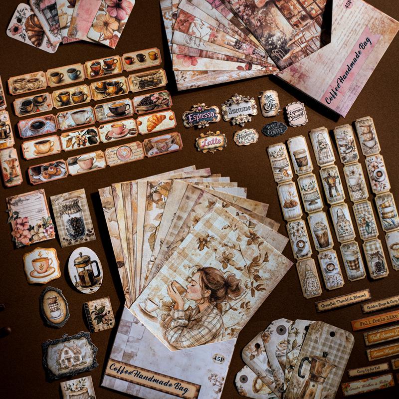 Krásný den Kávový retro deníkový balíček: Dekorace scény a série koláží