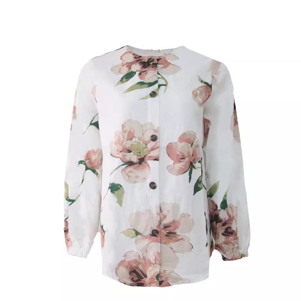 2024 Women's Muslim Floral Bubble Sleeve Blouse