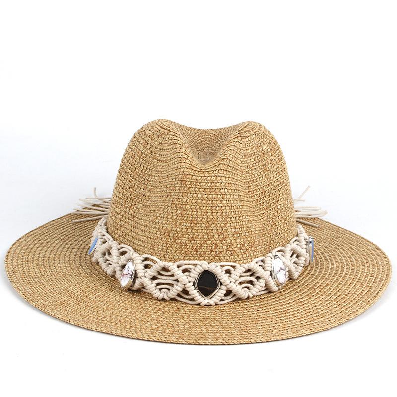 New Women's Spring and Summer Panama Gentleman's Top Hat, Mixed-color Straw Hat, Fashionable and Personalized Hollow Hand-woven Decorative Hat