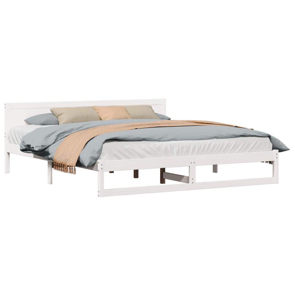 White Bed Frame with Headboard 180 x 200 cm Solid Pine Wood
