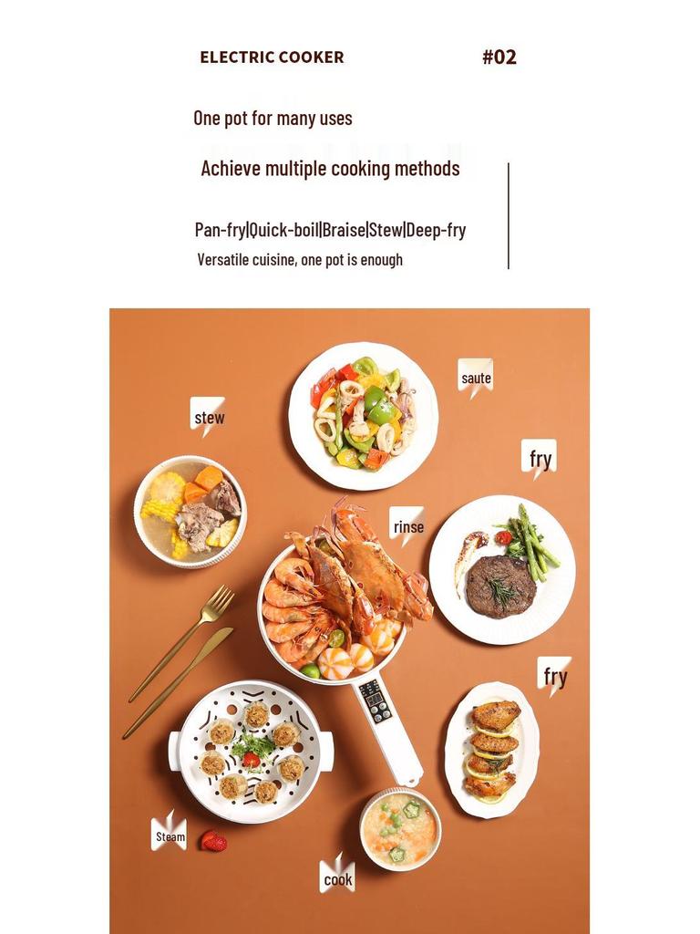 Electric Non-stick Multifunctional Cooking Pot with Long Handle for Dormitory and Household Use