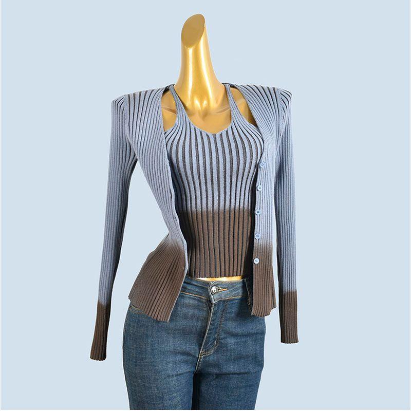 Fake Two-Piece V-neck Halter Knitting Cardigan Women's Korean Style Fall and Winter Wear Chic and Beautiful Pure Desire Sexy Tops