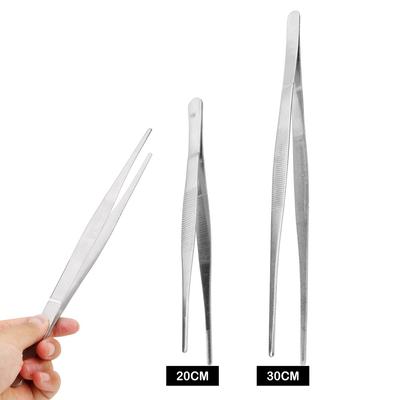 DIYWORK Home Medical Garden Kitchen BBQ Tool Toothed Tweezer Long Barbecue Food Tong 20CM/30CM Stainless Steel Straight Tweezer