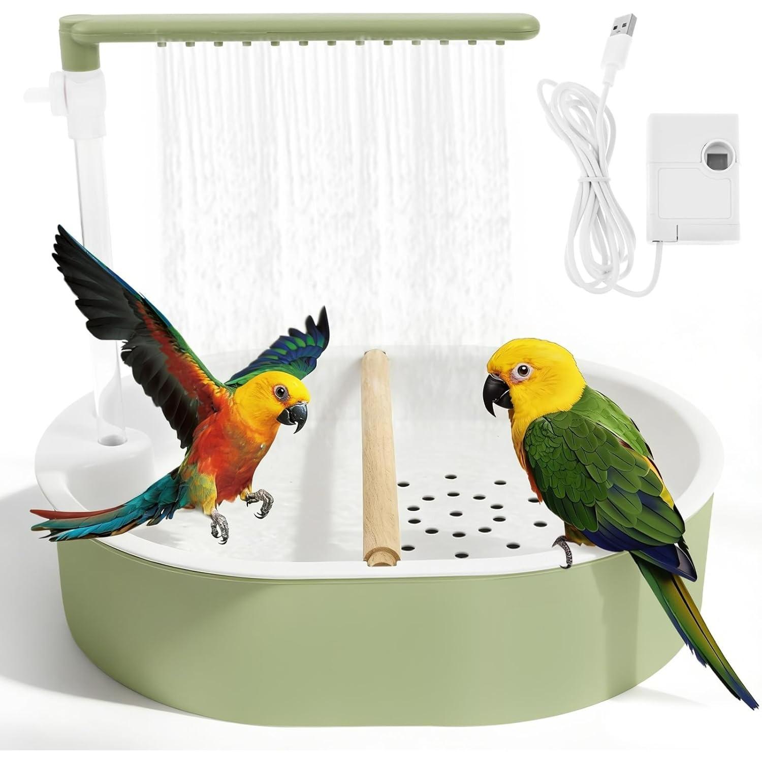 Parrot Bathtub Bird Shower Bath Automatic Budgie Bath with Adjustable Water Flow Pet Water Cycle BathTub Cage Bird Shower Fountain for Lovebird W