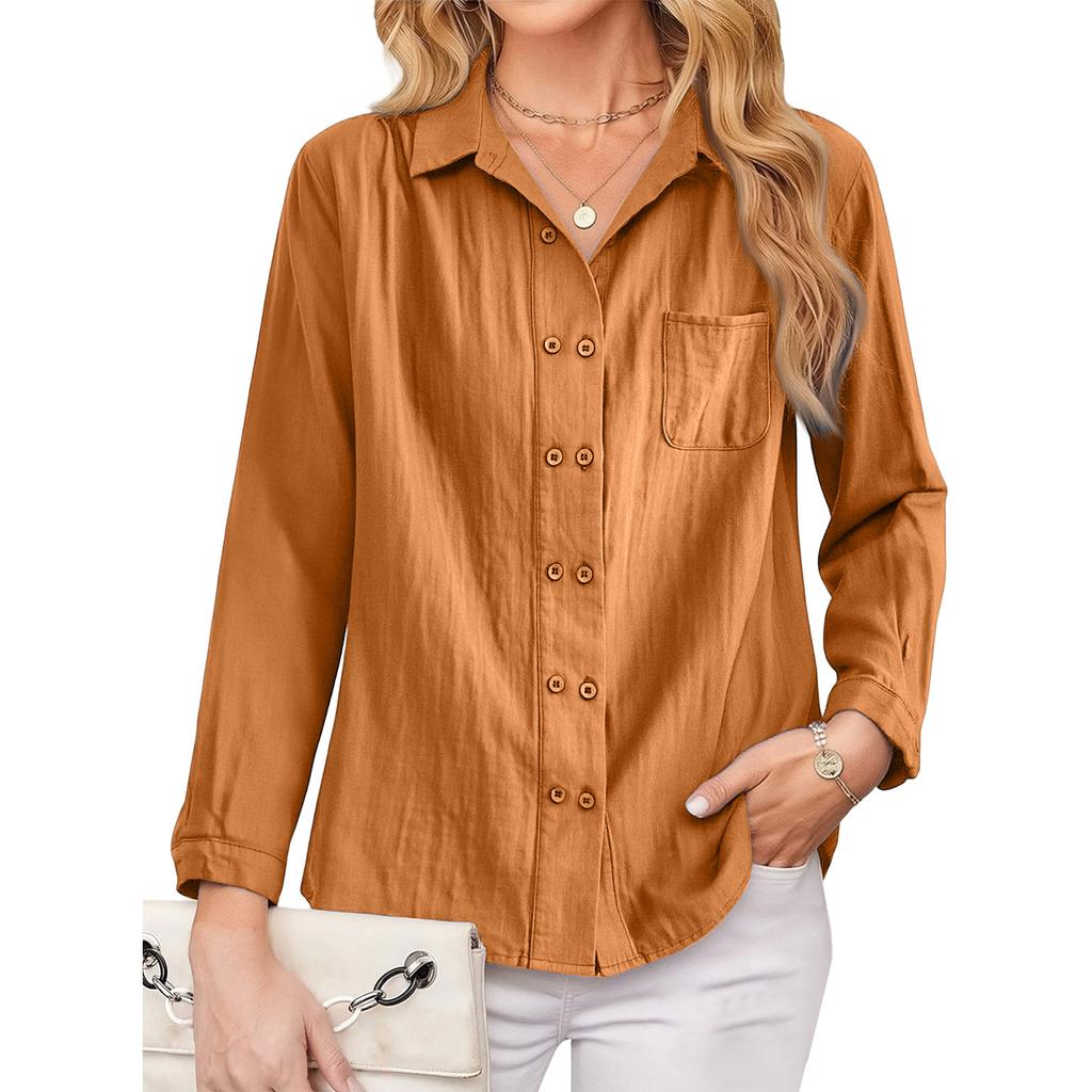 Fashionable Women's Loose-fitting Design Shirt, Literary And Retro Double-breasted Cotton And Linen Long-sleeved Shirt.