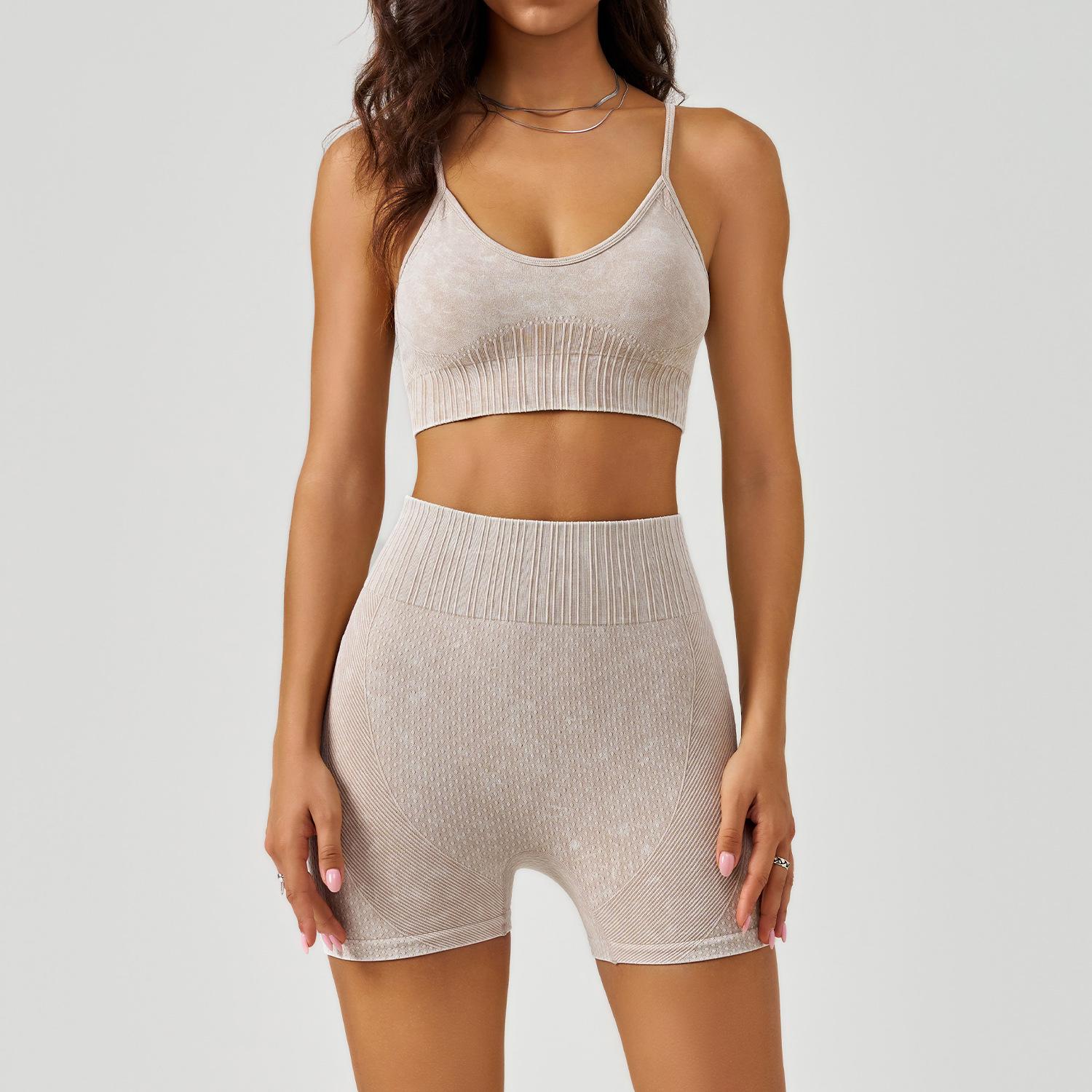 

Матовый спортивный комплект для йоги 2025: Женские шорты с высокой талией и эффектом подтяжки ягодиц и ударопрочный бюстгальтер - быстросохнущая фитнес-экипировка S шампанского