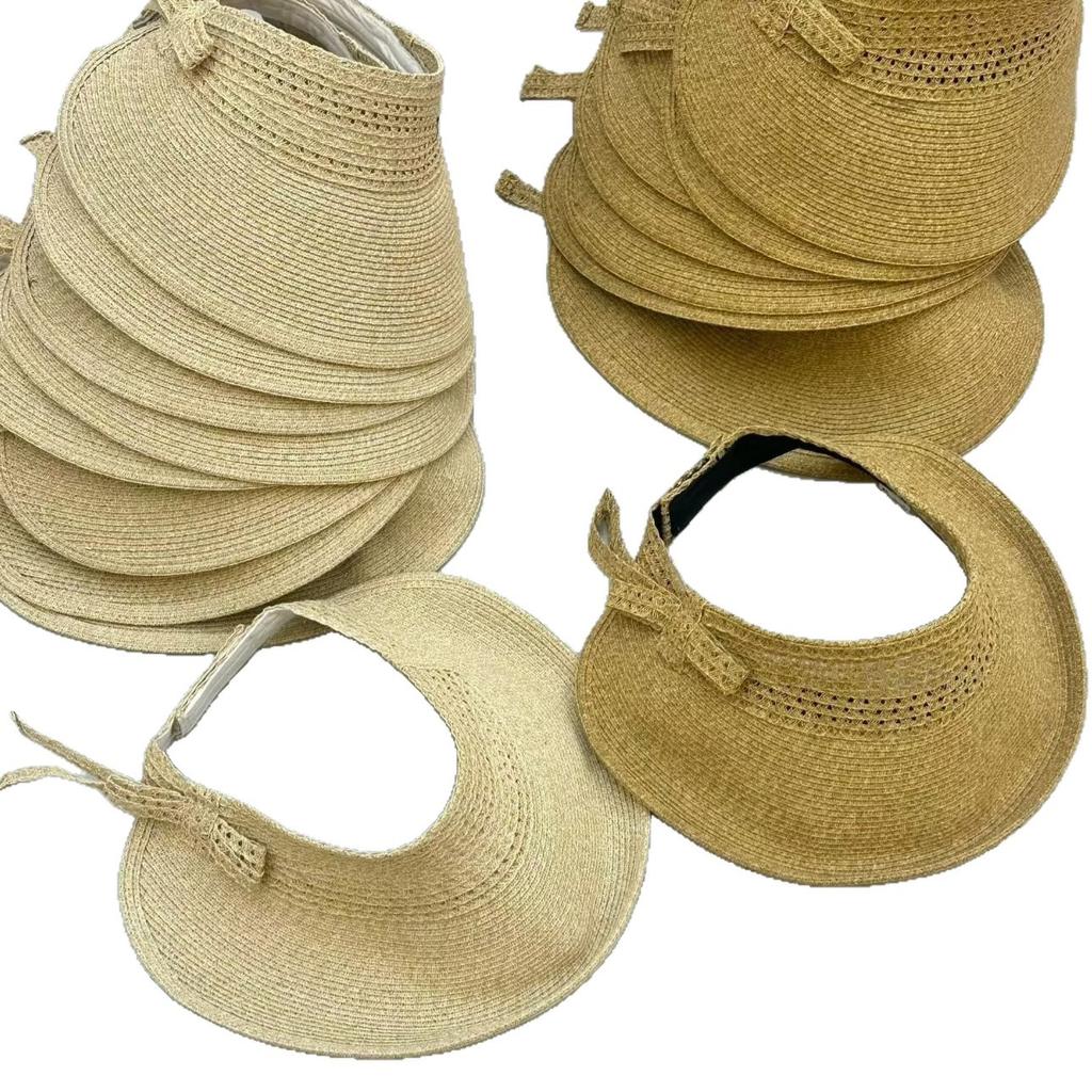 Summer sunscreen hat outdoor travel straw woven big eaves sun hat women's fashion bow empty top sun hat