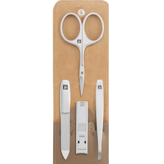

Zwilling J.A. Henckels Nail Care 4-Piece Gift Set with Premium Leather Case, Clippers, File, Tweezers, Professional Stainless Steel, Made in Germany бежевий