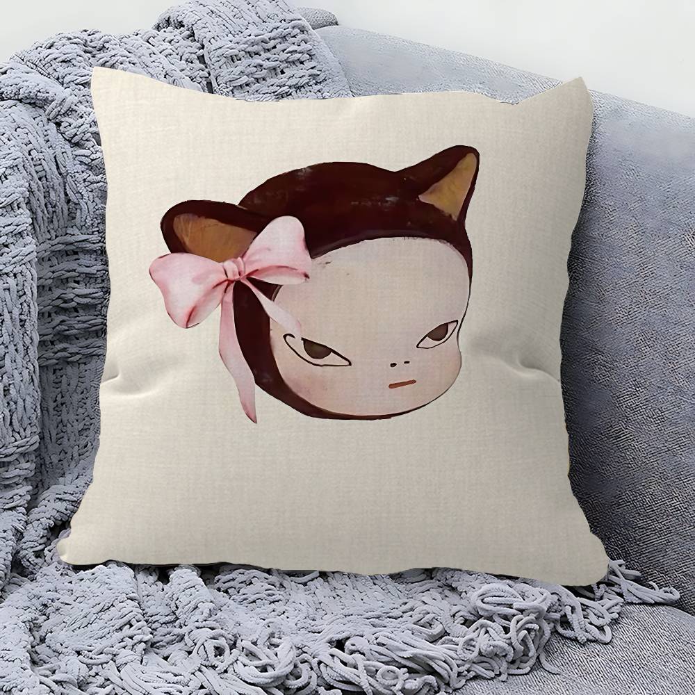 Y-Yoshitomos N-Nara Cartoon Pillow Covers Cartoon Sofa Decorative Home Double-Sided Printing Short Plush Cute Cushion Cover