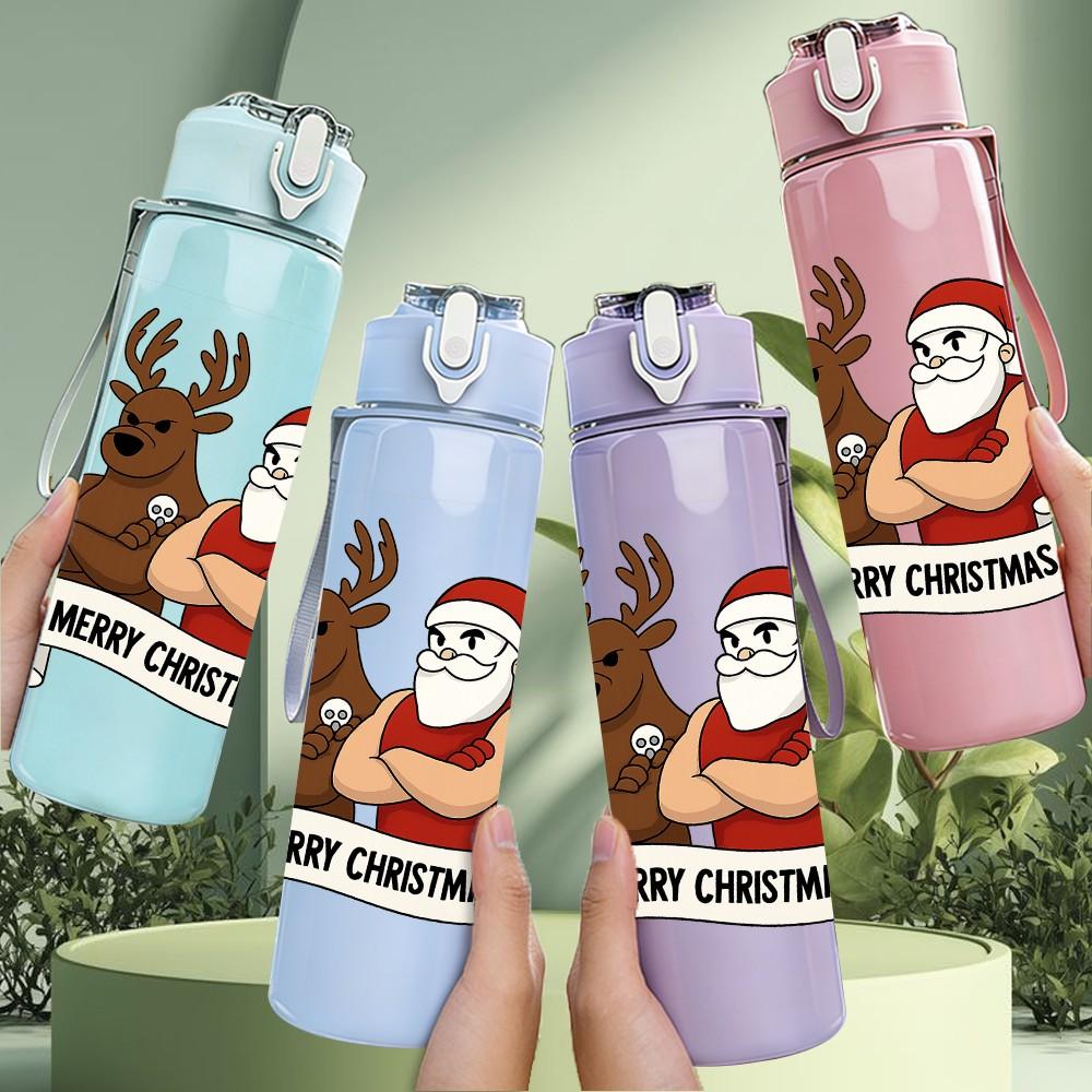 1PC Santa Deer Christmas 750ml Color Plastic Sports Water Bottle Leakproof Flip Straw Lid Suitable for Sports Office Home Use