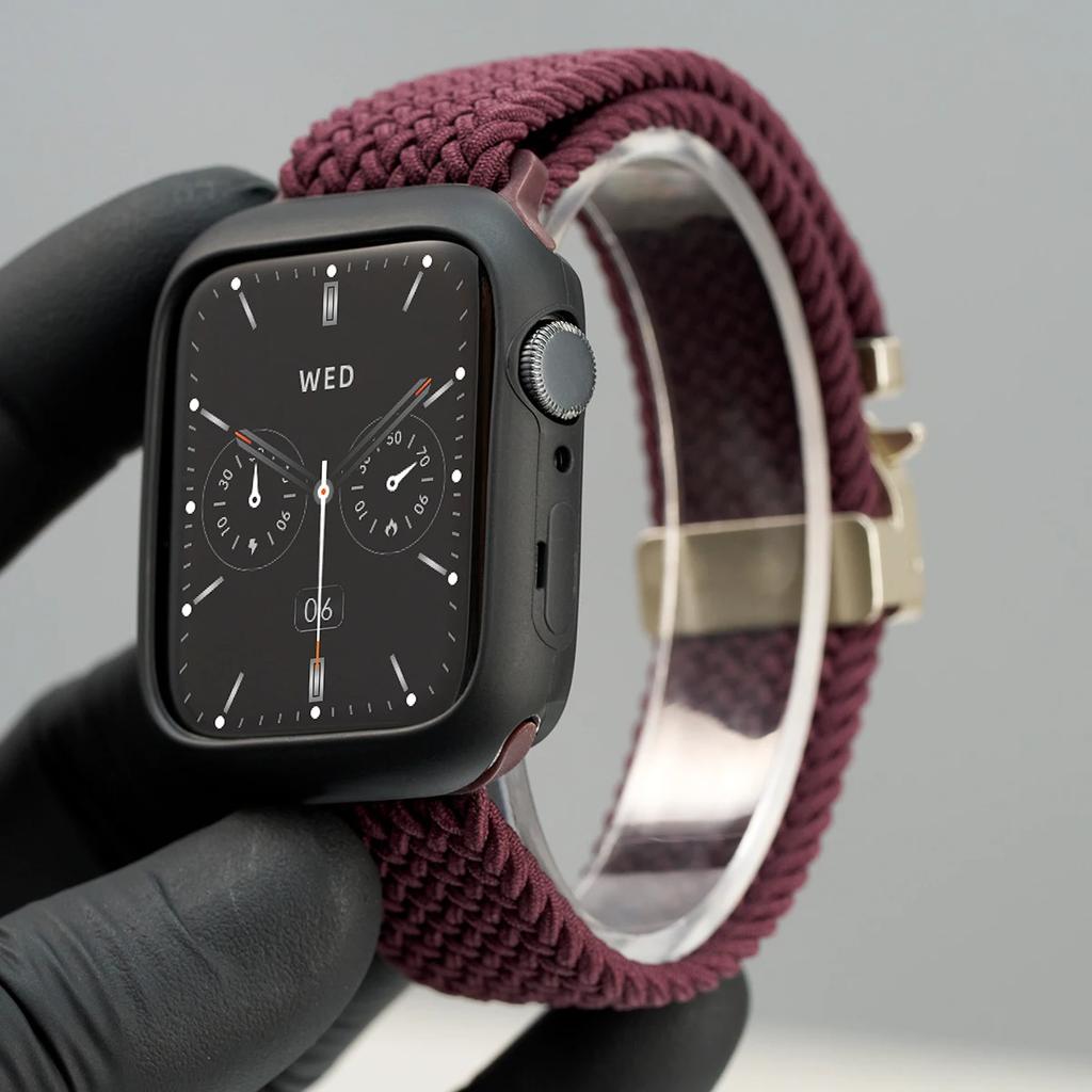 Silicone Case+Braided Strap For Apple Watch Bands 46mm 49mm 44mm 42mm 41mm 40mm 38mm SE 10 9 6 5 Ultra 2 Nylon Correa Strap