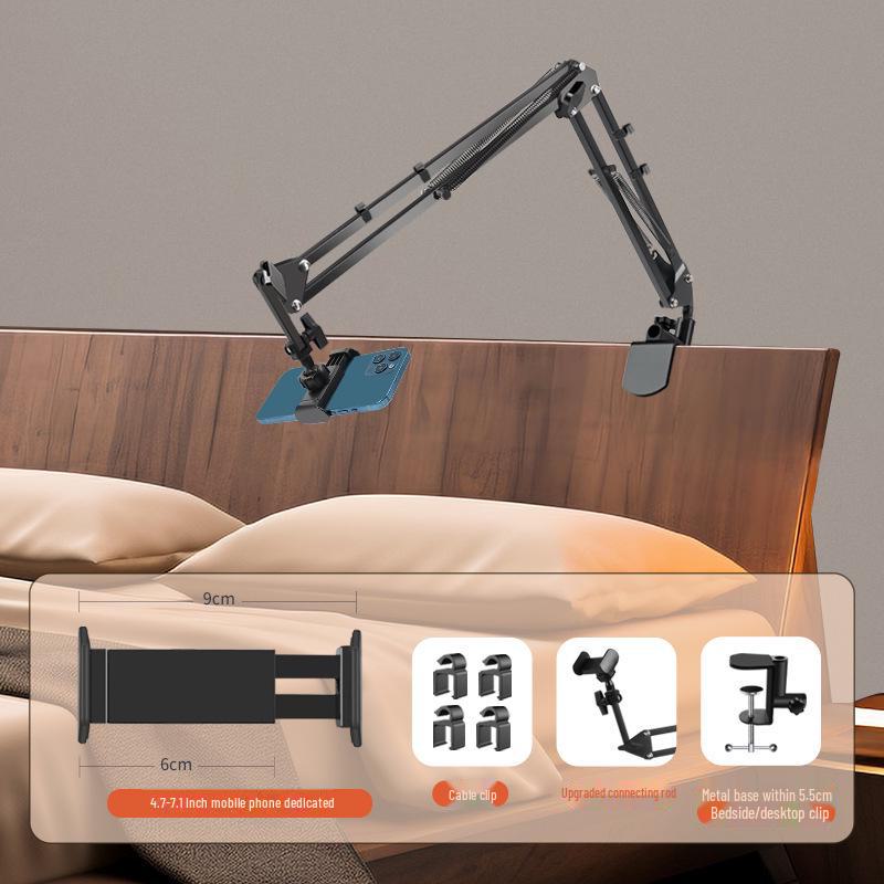 Držák na mobilní telefon a tablet Lazy: Vhodné pro iPad, postel, počítač; Skládací konzolový design pro snímání z výšky a použití u lůžka.