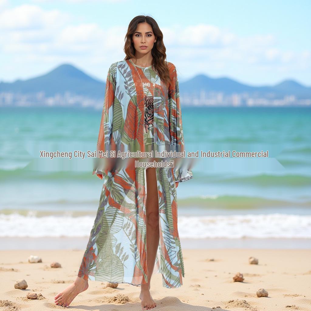 Women's Long-Sleeve Mesh Cover-Up Swimsuit