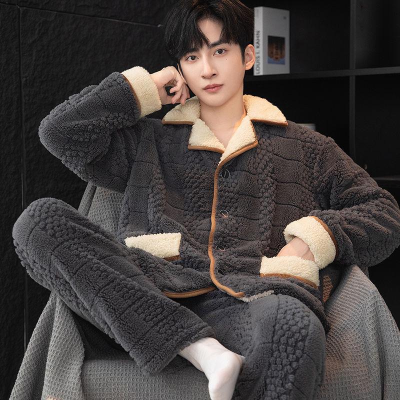 Men's Plus Size Flannel Fleece Home Wear Set - Thickened for Autumn and Winter