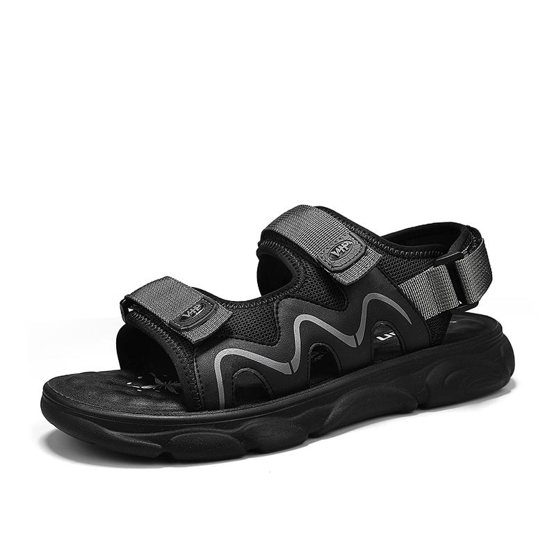 

Модные мужские сандалии из натуральной кожи 2024 летние пляжные тапочки мужские нескользящие мягкие удобные уличные туфли высокого качества для мужчин 44 чёрный