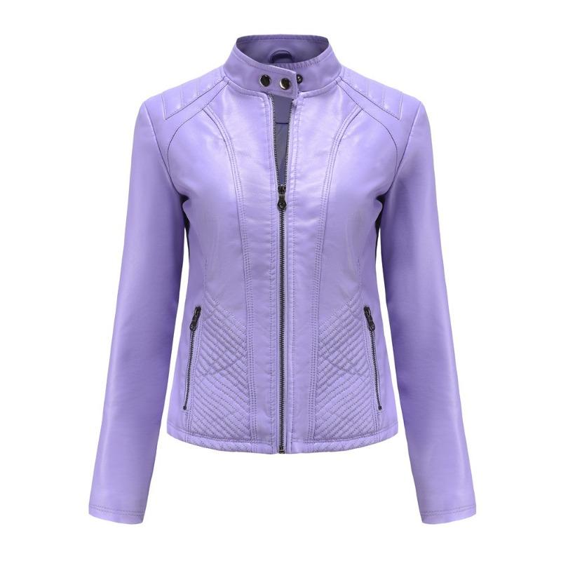 Autumn and Winter New Casual Leather Jacket Women's Simple Trend Thin Jacket Long Sleeve Motorcycle Jacket Women's Clothing