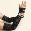Eleganti Maniche Nere Ricamate Tessuto Traspirante Guanti Senza Dita Evento Formale Accessorio di Moda Quotidiana
