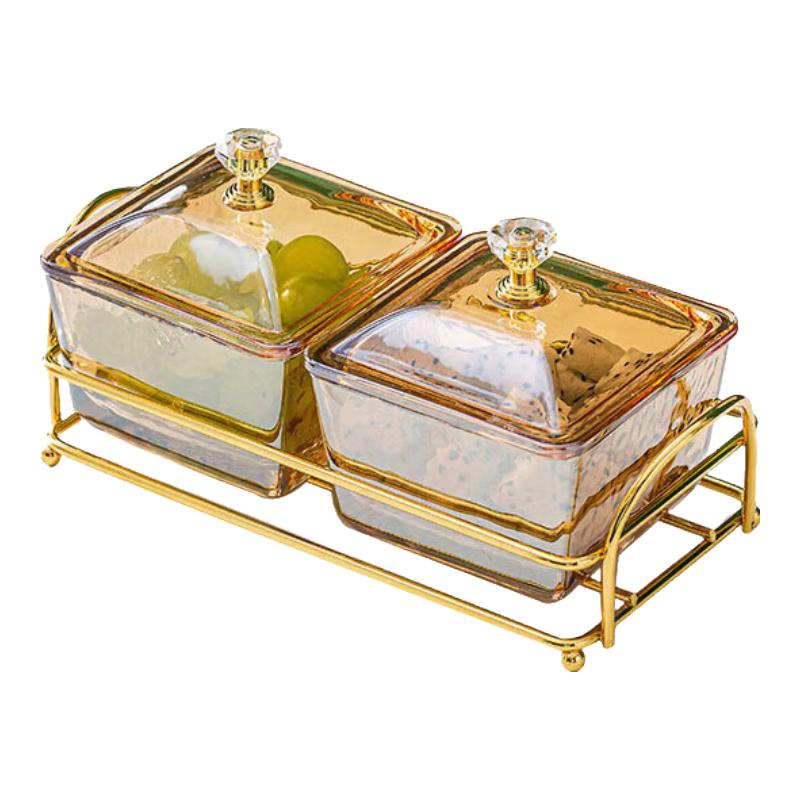 Jingbeier Hammered Amber Glass Divided Serving Platter 1 Piece