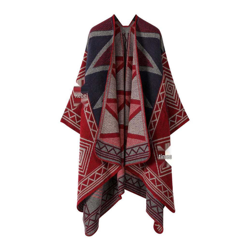 Solid Color Striped Shawl Cardigan: Warm, Versatile Imitation Cashmere Scarf for Autumn and Winter