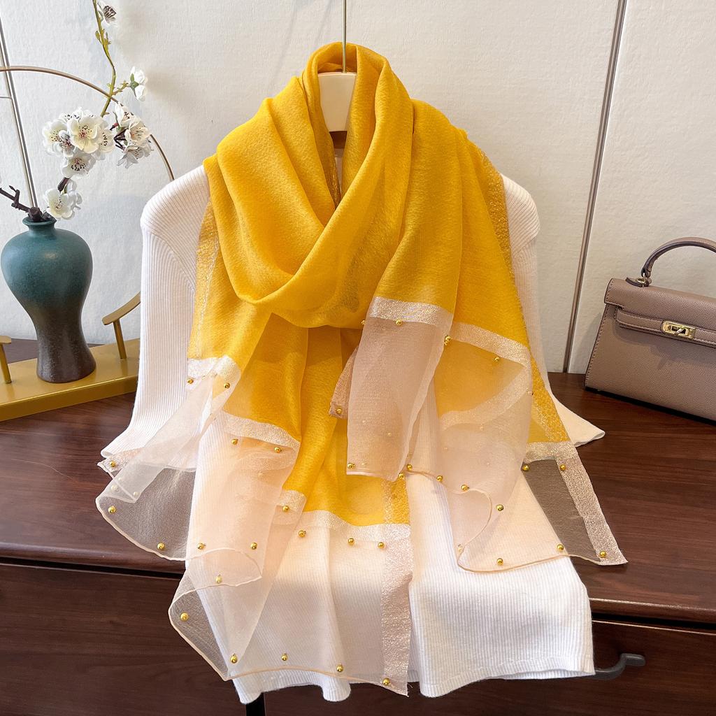 New Spring and Summer Thin Gold-edged Beaded Scarf Scarf for Women Solid Color Versatile Shawl Korean Version of Imitation Silk Long Silk Scarf