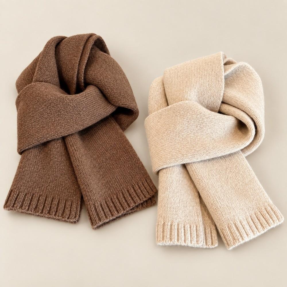 Solid Color Pure Wool Scarf Skin-Friendly Neck Warmer Wrap Wool Knitted Scarf  Autumn Winter