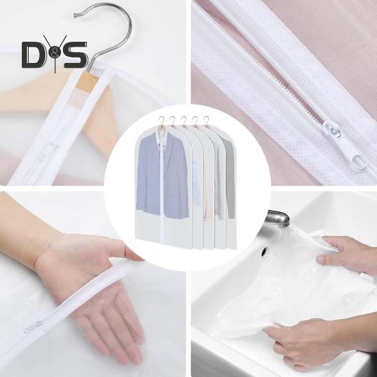 5/10Pcs Garment Bags with Zipper Translucent Suit Bags Reusable Washable Wardrobe Organization Clothes Hanging Bags