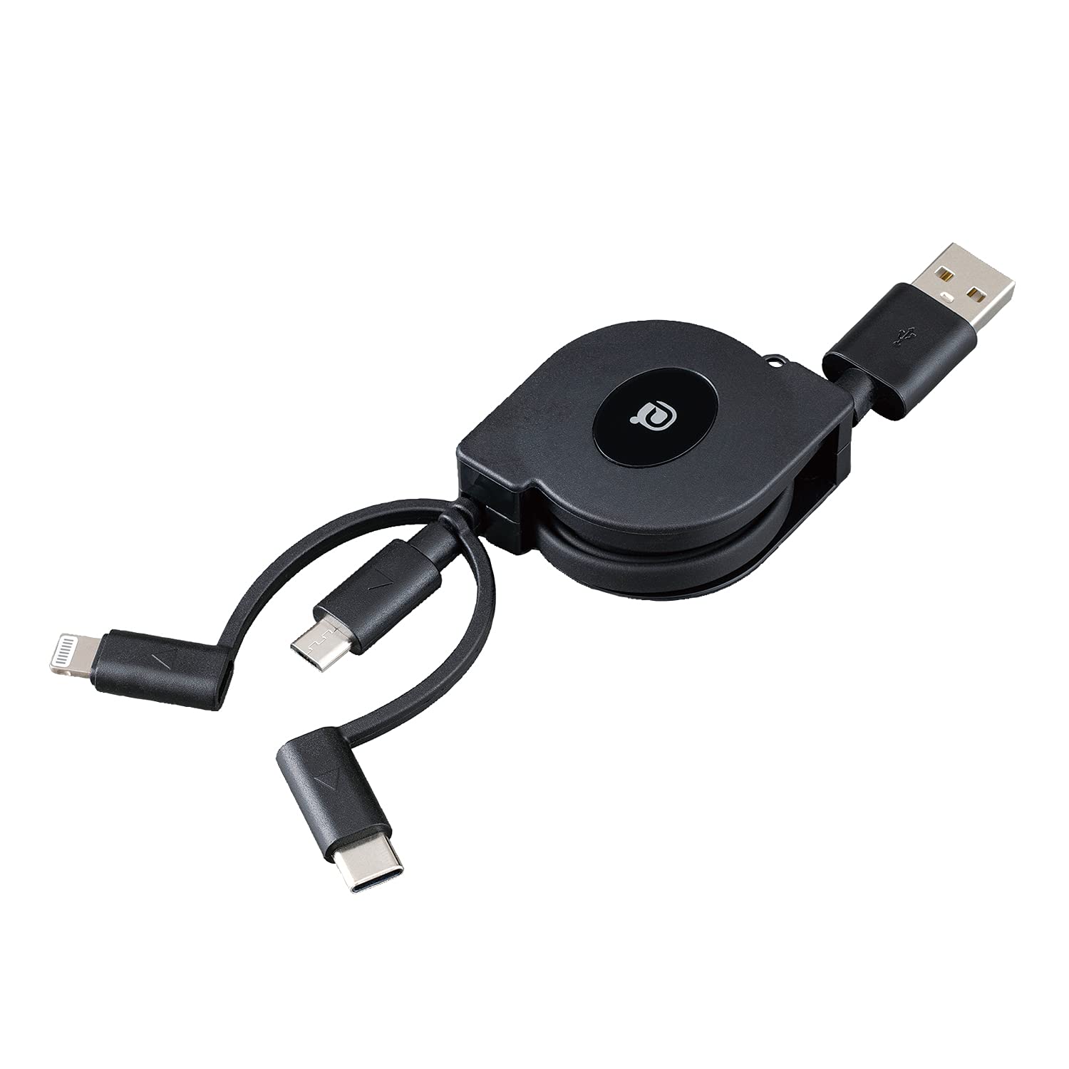 

SEIWA AL361 Retractable USB Micro USB to Lightning and Data Compatible 3-Way Cable, Type-C, Approx. 0.8m, чёрный