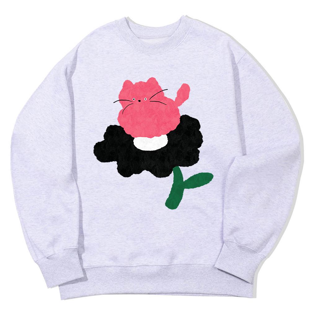 AWESOMEUS Pink Cat On The Black Flower Sweat Shirts_3 Color