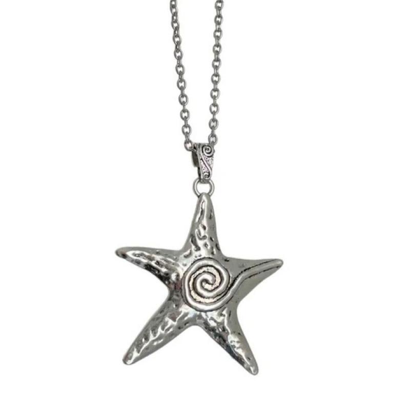 Science and Technology Sense Big Five-pointed Star Design Y2k Sweet and Cool Niche Pendant Necklace Ins Wind Retro Old
