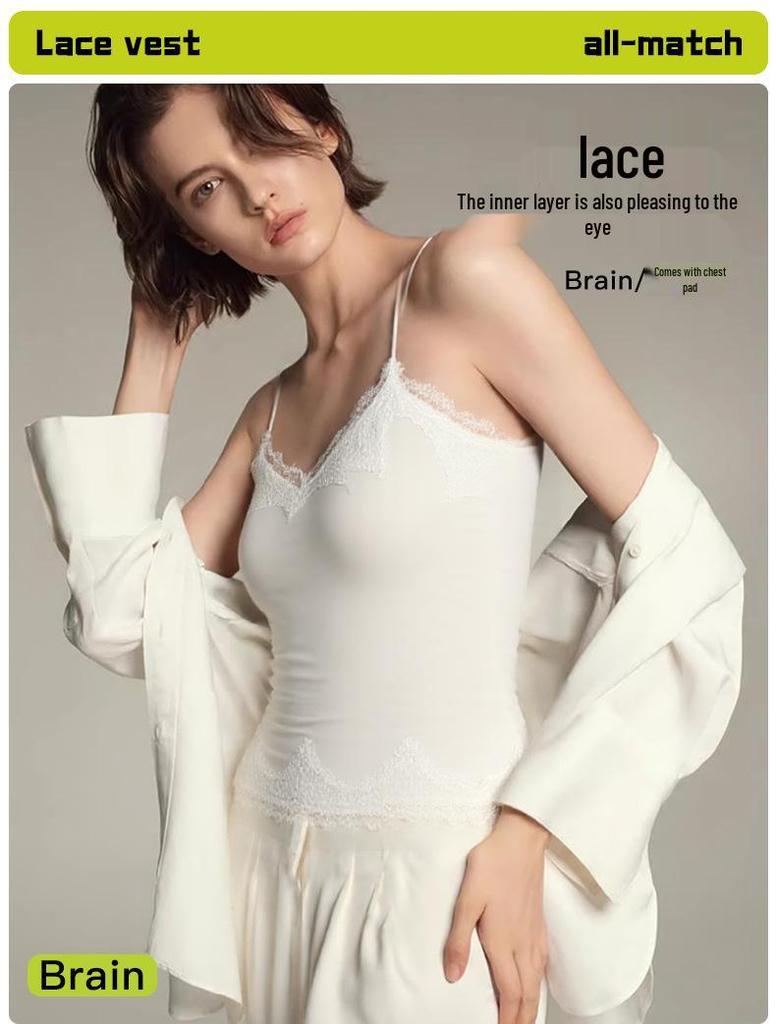 Silky Lace Modal Cotton Blend Camisole Bra Tank with Chest Pads