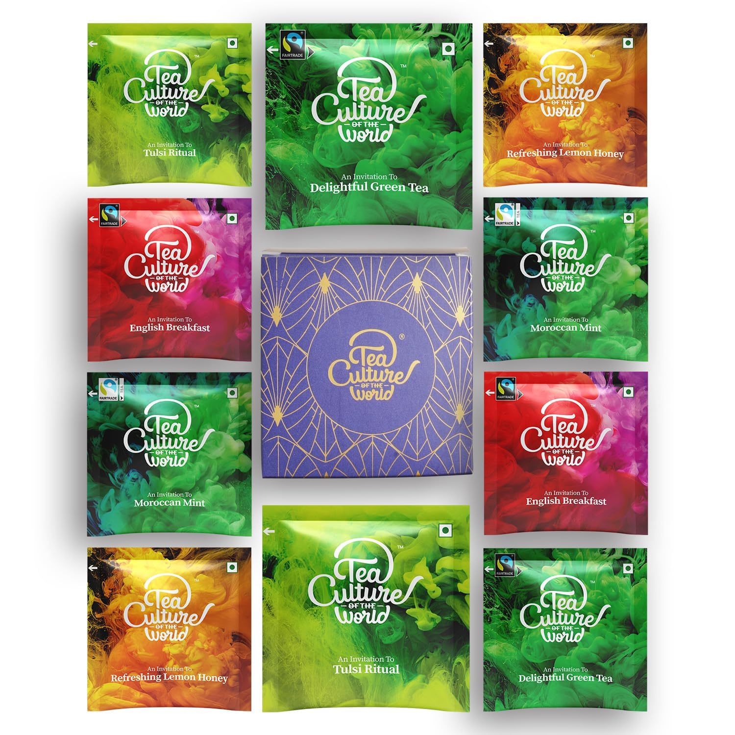 Tea Culture of The World Assorted Tea Box - 10 Tea Bags (Purple Edition) |10 Pyramid Assorted Green Tea Bags