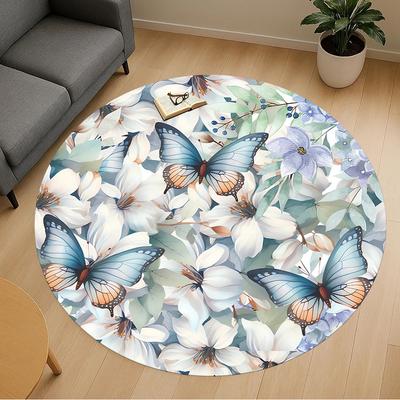1pc Butterfly Flowers Round Chair Mat Area Rug - Non-Slip, Floor Mat for Office, Bedroom, and Indoor Decor C1125172
