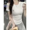2025 Summer Women's Bow Embroidered Slim Fit Short-Sleeve T-Shirt - Sweet Straight Shoulder Round Neck