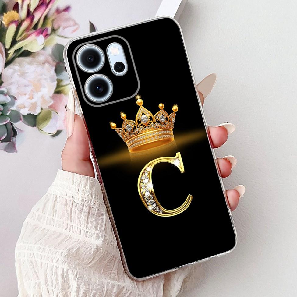For Oppo Reno 14F CPH2743 Case For Oppo Reno14 F Cover Transparent Luxury A-Z Letters Fashion Flowers Crown Soft Bumper Casing